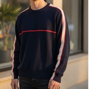 UNIONBAY 90s Y2K Men Navy Blue Crew Neck Sweater Stripe Size M Skater Grunge